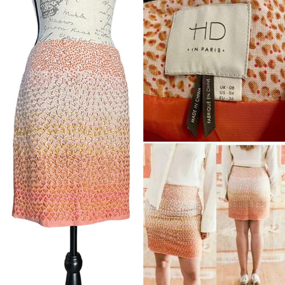 Anthropologie HD in Paris Ombré Embroidered Floral Linen Skirt - Size 4